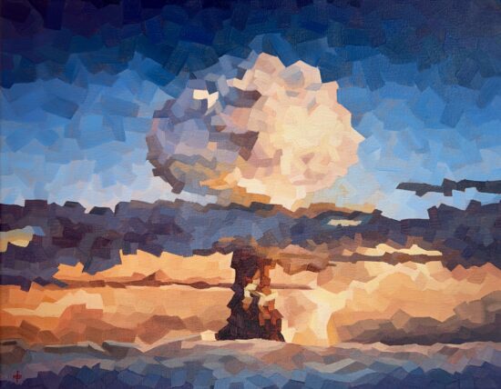 A vivid oil painting of a thermonuclear explosion, mushroom cloud
